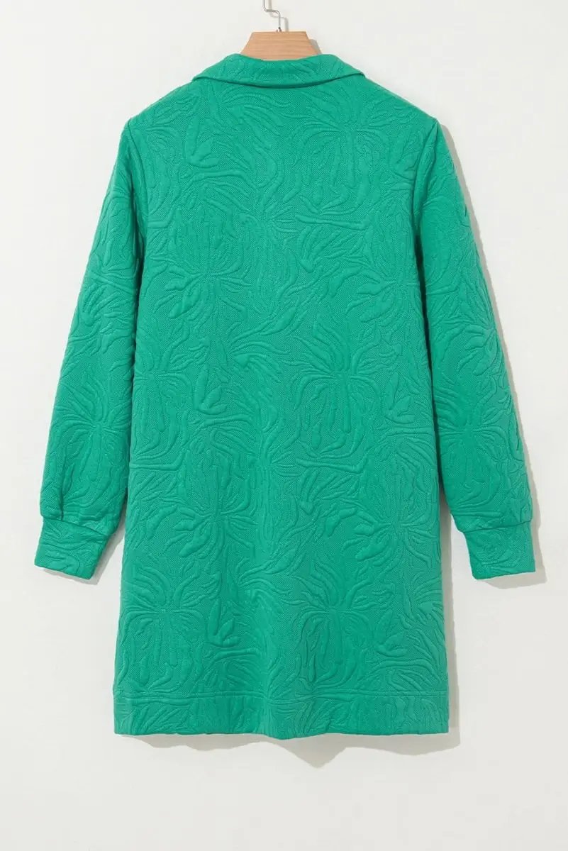Sea Green Jacquard Textured Quarter Zipper Shift Mini Dress - Love Salve